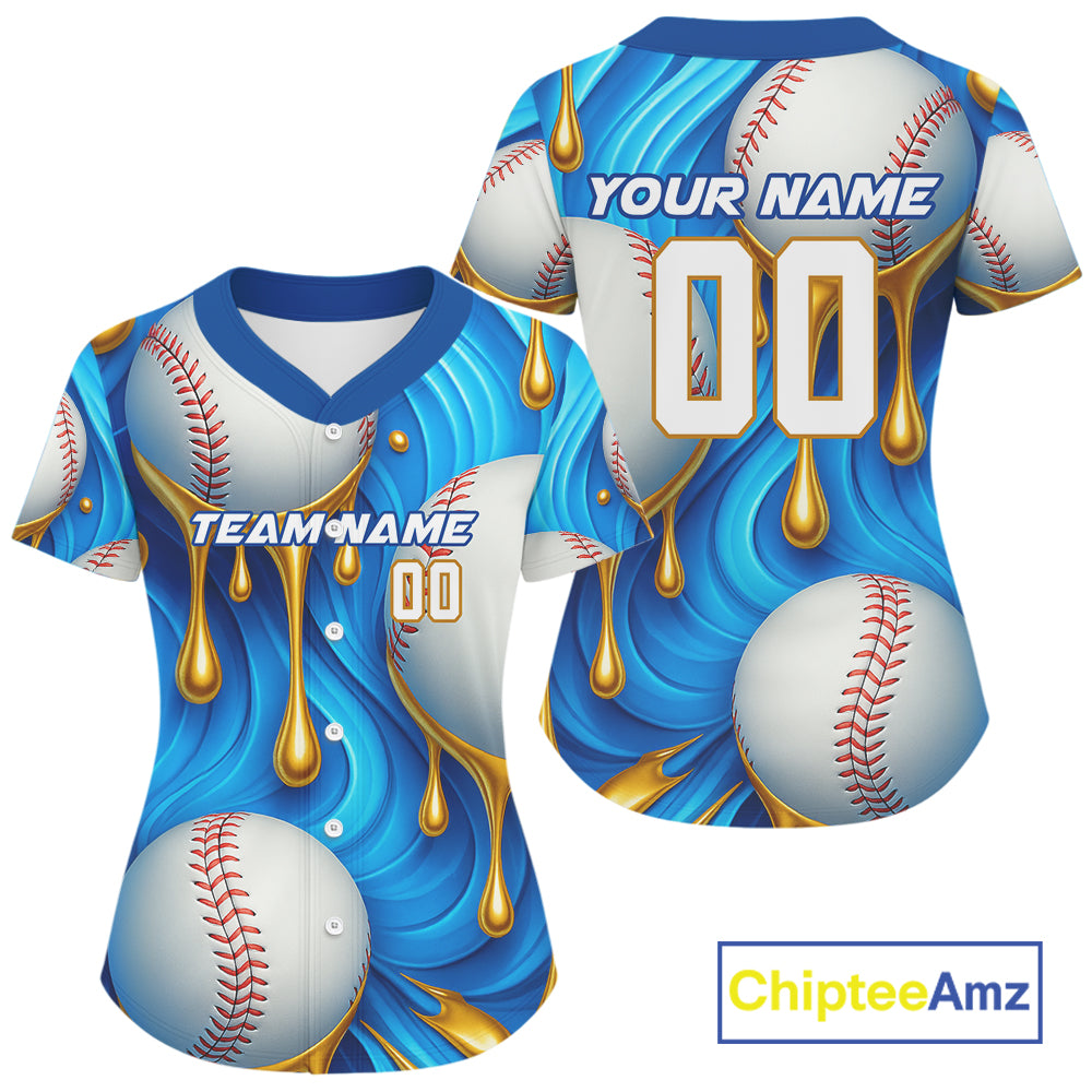 Women's Funny Baseball Jersey Custom Baseball Dripping With Baseball Team Shirts | Blue NYN1034