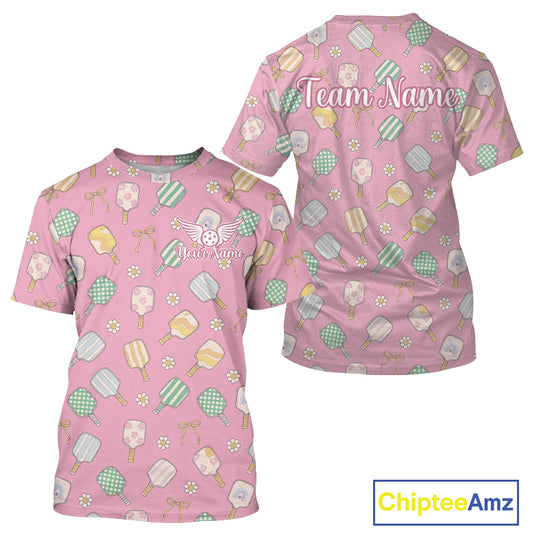 Custom Pink Paddle Funny Pickleball T-Shirt For Men Outfits Pickleball Team Jersey NYN1372
