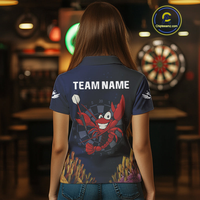 Maroon Lobster & Dartboard In The Ocean Women's Darts Shirt - Custom Name For Players NYN0523