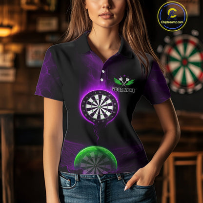 Custom Purple And Green Dartboard Dart Shirt For Women Outfits Polo & 1/4-Zip Darts Jersey NYN1041