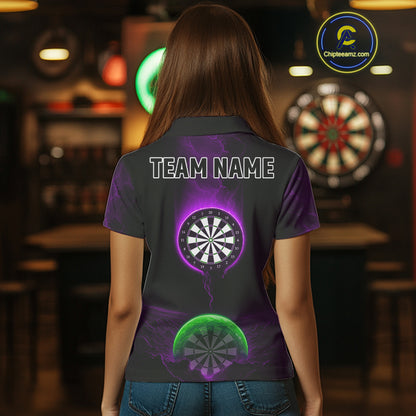Custom Purple And Green Dartboard Dart Shirt For Women Outfits Polo & 1/4-Zip Darts Jersey NYN1041