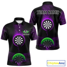 Load image into Gallery viewer, Custom Purple And Green Dartboard Dart Shirt For Men Outfits Polo &amp; 1/4-Zip Darts Jersey NYN1041