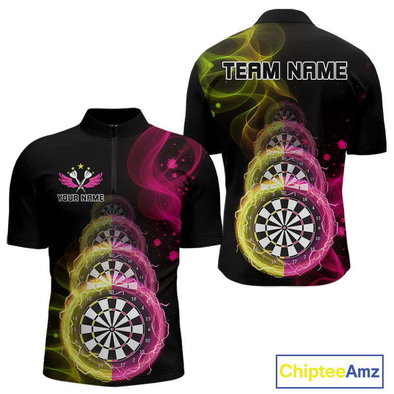 Custom Pink & Yellow Lightning Dartboards Dart Shirt For Men, Colorful Dart Jersey NYN1044