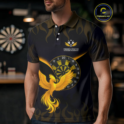 Custom Yellow Flames Phoenix Dartboards Darts Shirt For Men Outfits Phoenix Dart Jersey NYN1045