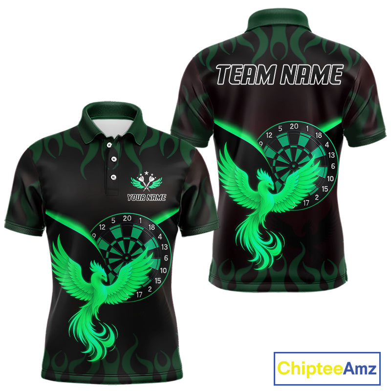 Custom Green Flames Phoenix Dartboards Darts Shirt For Men Outfits Phoenix Dart Jersey NYN1046