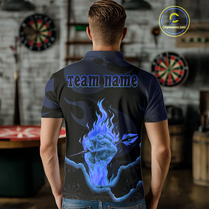 Custom Blue Flaming Dart Arrow Polo & 1/4-Zip Darts Shirts Outfit Darts Jersey For Men NYN1051
