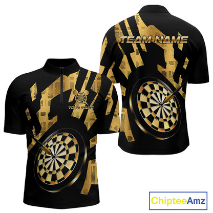 Gold Dartboard & Arrow Men's Darts Quarter-Zip Shirt - Custom Name For Players NYN0747