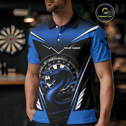 Azure Cobra & Dartboard Men's Darts Polo Shirt - Custom Name For Darts Jersey NYN0753