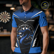 Load image into Gallery viewer, Azure Cobra &amp; Dartboard Men's Darts Polo Shirt - Custom Name For Darts Jersey NYN0753