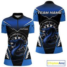 Load image into Gallery viewer, Azure Cobra &amp; Dartboard Women's Darts Quarter-Zip Shirt - Custom Name For Darts Jersey NYN0753