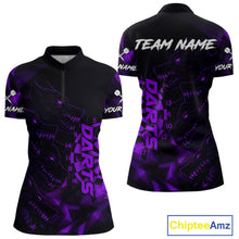 Load image into Gallery viewer, Custom Black And Purple Wolf Dartboard Dart 1/4-Zip Jersey For Women Outfits Dart Team Jerseys NYN1399