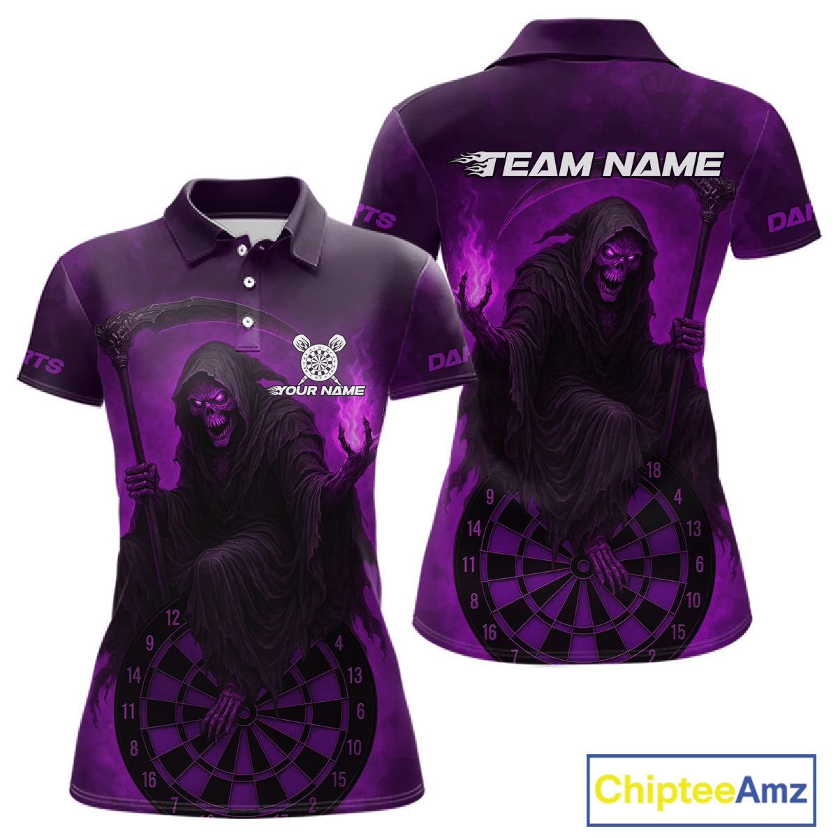 Custom Purple Flames Skeleton Dartboard Dart Shirt For Women Dart Tournament Jerseys NYN1410