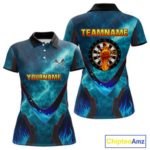 Load image into Gallery viewer, Lightning Turquoise Flame Hand &amp; Darts Women's Darts Shirt - Custom Name For Players NYN0542