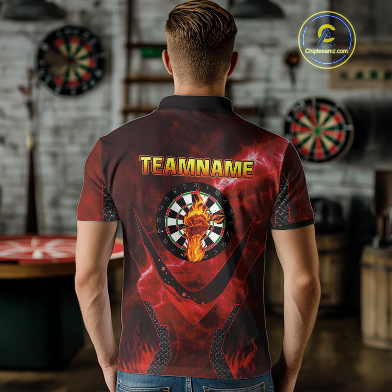 Lightning Red Flame Hand & Darts Men's Darts Shirt - Custom Name For Players NYN0543