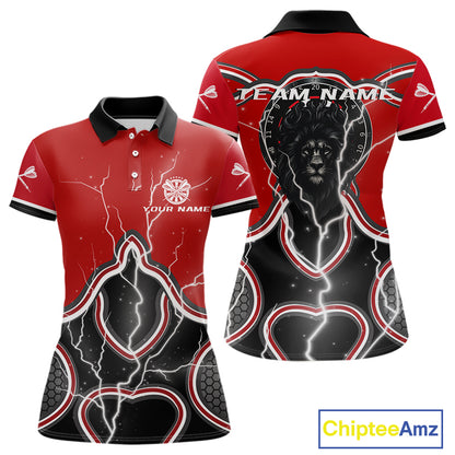 Lightning Dark Lion Dartboard Red Darts Shirt For Women - Custom Name For Players NYN0544