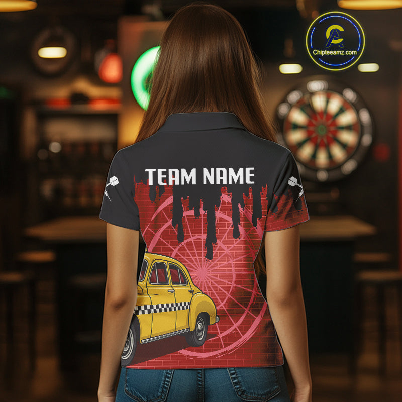 Red Dartboard & Black Dripping Color Women's Darts Shirt - Custom Name For Players NYN0550