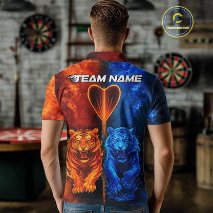 Water-Flame Tiger Dart Arrow Men's Darts Polo Shirt - Custom Name For Darts Jersey NYN0757