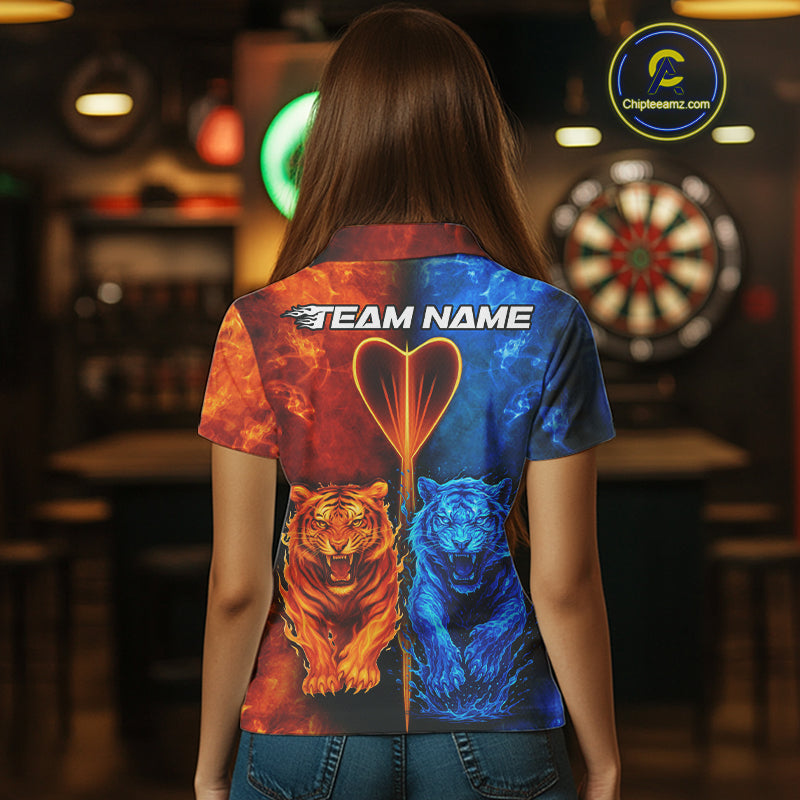 Water-Flame Tiger Dart Arrow Women's Darts Polo Shirt - Custom Name For Darts Jersey NYN0757