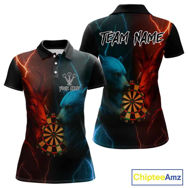 Goat & Bear Dartboard Women's Darts Polo Shirt - Custom Name For Darts Jersey NYN0758