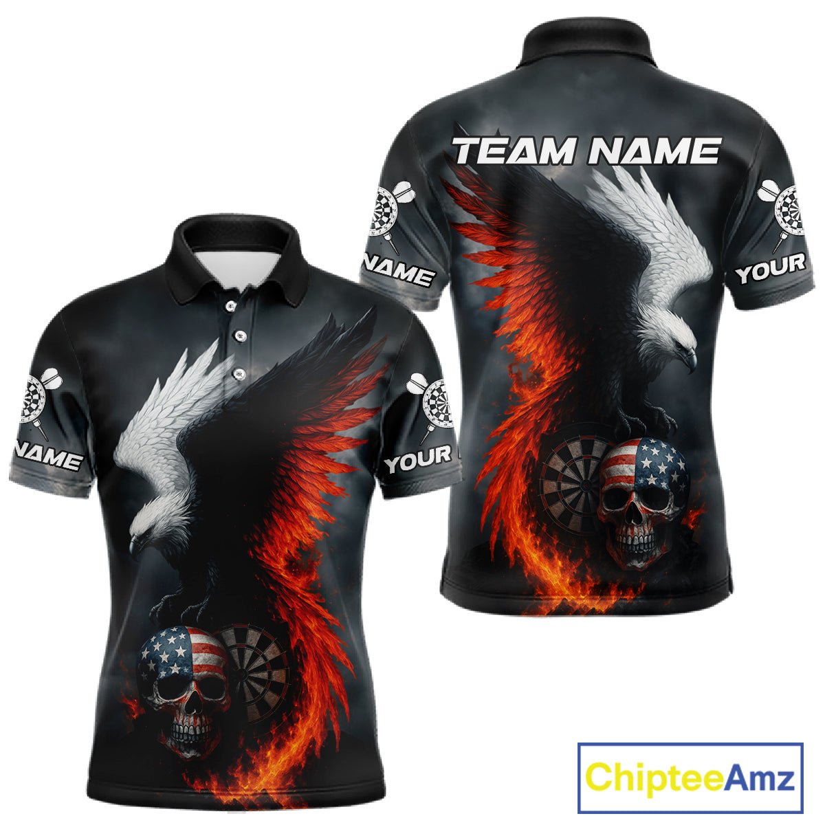 Custom Patriotic Dart Shirt For Men Personalized Skull Red Eagle Dart Team Jerseys NYN1060