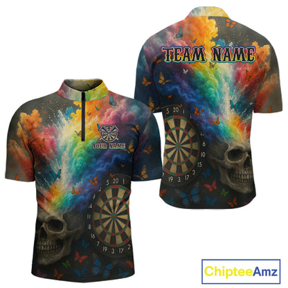 Custom Colorful Smoke Skull Dartboard Men Dart Shirt Outfits Butterflies Dart Jerseys NYN1063