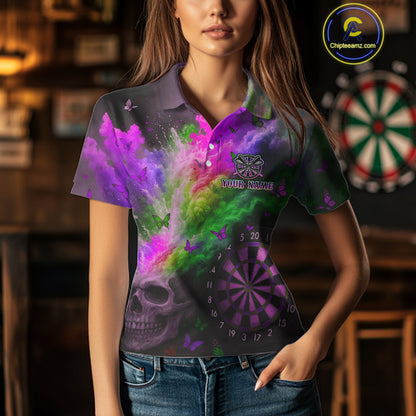 Custom Colorful Smoke Skull Dartboard Women Dart Shirt Outfits Butterflies Dart Jerseys NYN1065