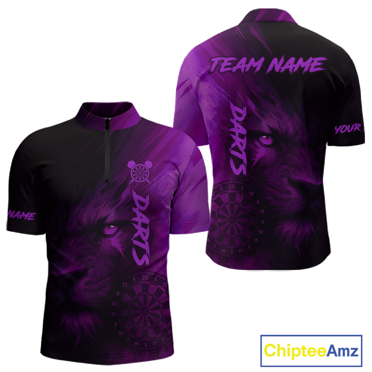 Custom Black- Purple Horror Lion Dartboard Dart 1/4-Zip Shirt For Men Grunge Dart Jerseys NYN1414