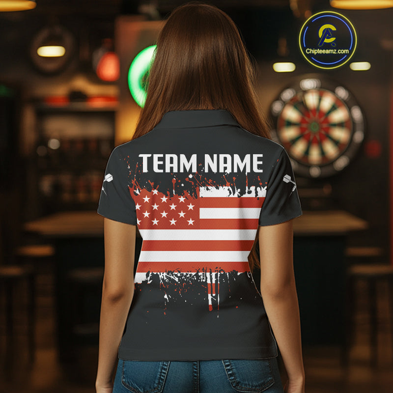 Grunge US Flag & Dartboard Custom Darts Polo Shirt For Women - Darts Team Jersey NYN0762