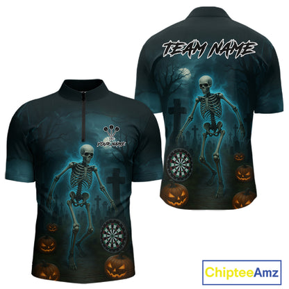Custom Black And Blue Skull Halloween Darts Shirt For Men Outfits Skull Darts Jersey NYN1086