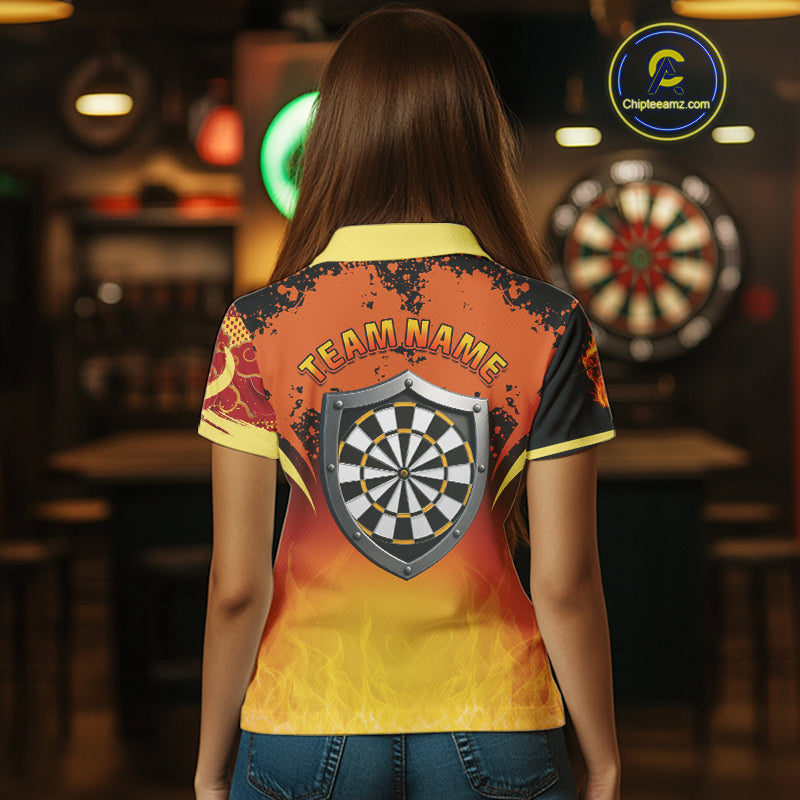 Flaming Shield Dartboard Multi Color Darts Shirt For Women - Custom Name For Players NYN0564