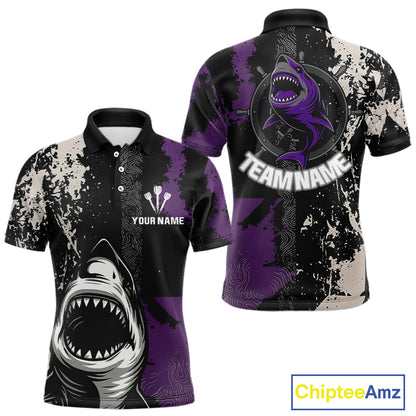 Back & Purple Shark Dartboard Grunge Men's Darts Shirt - Custom Name For Players NYN0566