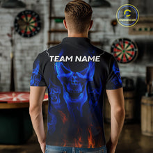 Load image into Gallery viewer, Custom Men's Darts Polo Jersey Flaming Blue Skull Dartboard For Darts Team NYN0773