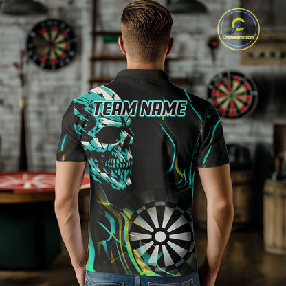 Turquoise Skull And Dartboard Custom Darts Polo Shirts For Men, Darts Jersey NYN0777