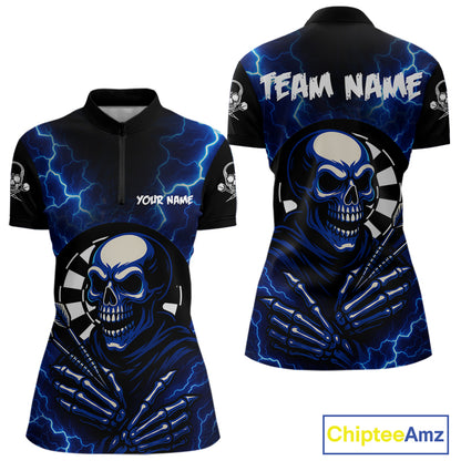 Thunder Lightning Skeleton Dartboard Blue Darts Shirt For Women - Custom Name & Team  NYN0591