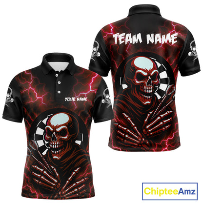 Thunder Lightning Skeleton Dartboard Red Darts Shirt For Men - Custom Name & Team  NYN0592