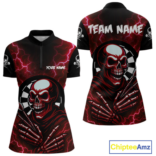 Thunder Lightning Skeleton Dartboard Red Darts Shirt For Women - Custom Name & Team  NYN0592