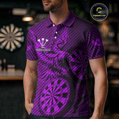 Custom Eagle & Dartboard Purple Stripes Dart Polo Shirts For Men, Dart Team Jerseys NYN0784
