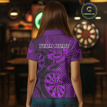 Custom Eagle & Dartboard Purple Stripes Dart Polo Shirts For Women, Dart Team Jerseys NYN0784