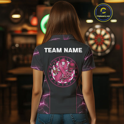 Lightning Pink Ribbons Dartboard Darts Shirt For Women - Custom Name & Team Jersey NYN0601