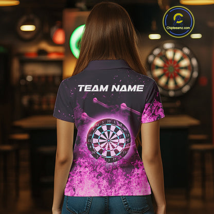 Personalized Pink Flame Dartboard Custom Dart Polo Shirts For Women, Dart Team Jerseys NYN0788