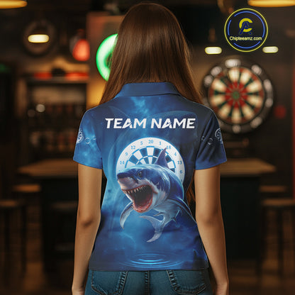 Personalized Fishing Shark & Dartboard Custom Dart Polo Shirts For Women, Dart Jerseys NYN0789