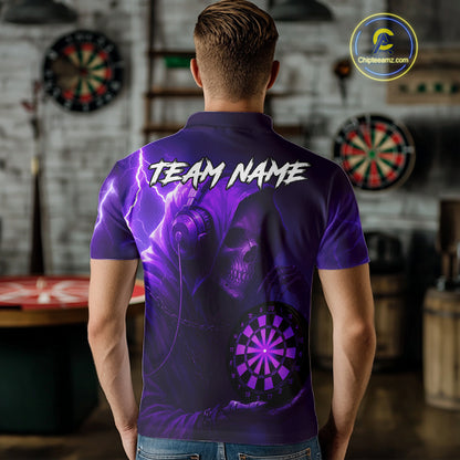 Custom Funny Skull Darts Shirt For Men Personalized Purple Dartboard Dart Team Jerseys NYN1159