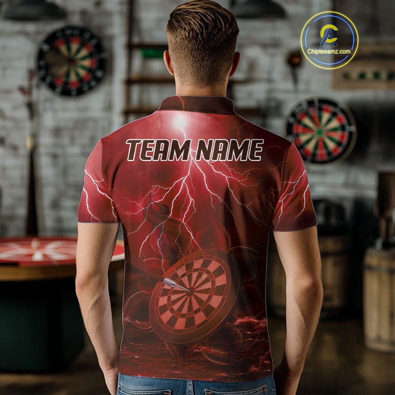 Thunder Dartboard In The Ocean Red Darts Shirt For Men - Custom Name & Team NYN0615