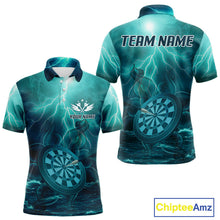 Load image into Gallery viewer, Thunder Dartboard In The Ocean Turquoise Darts Shirt For Men - Custom Name &amp; Team NYN0616