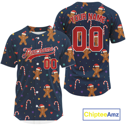 Personalized Blue Christmas Baseball Jerseys For Men Xmas Holiday Baseball Jersey NYN1180