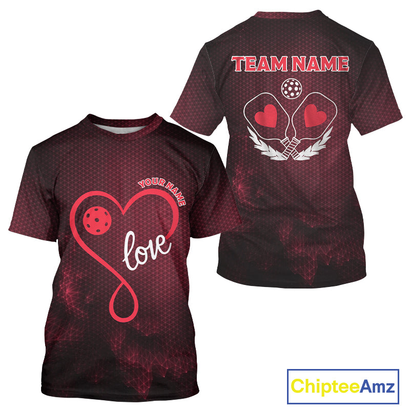 Custom Romantic Pickleball T-Shirt For Men Red Love Heart Pickleball Couple Shirts NYN1197