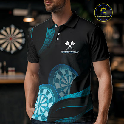 Three Turquoise-Dartboard 3D Tribal Darts Shirt For Men - Custom Name & Team Jersey NYN0623