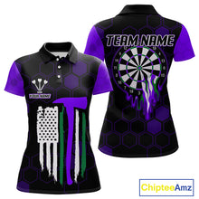 Load image into Gallery viewer, Purple Dripping Dartboard &amp; US Flag Women's Darts Polo Shirt - Custom Name For Dart Players NYN0801