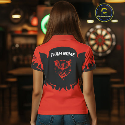 Maroon Phoenix Wings Dart Arrow Darts Shirt For Women - Custom Team & Player Name NYN0364