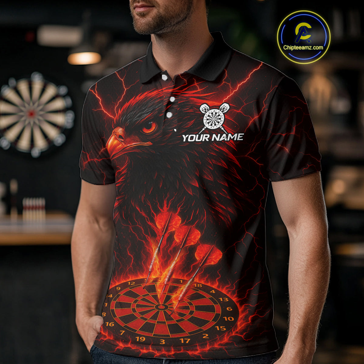 Personalized Lightning Eagle Dart Shirt Custom Red Dartboard Dart Jerseys For Men NYN1222